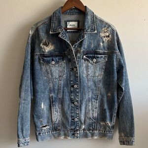 Mudd Distressed Denim Jacket Y2K Grunge Light Wash Oversized S